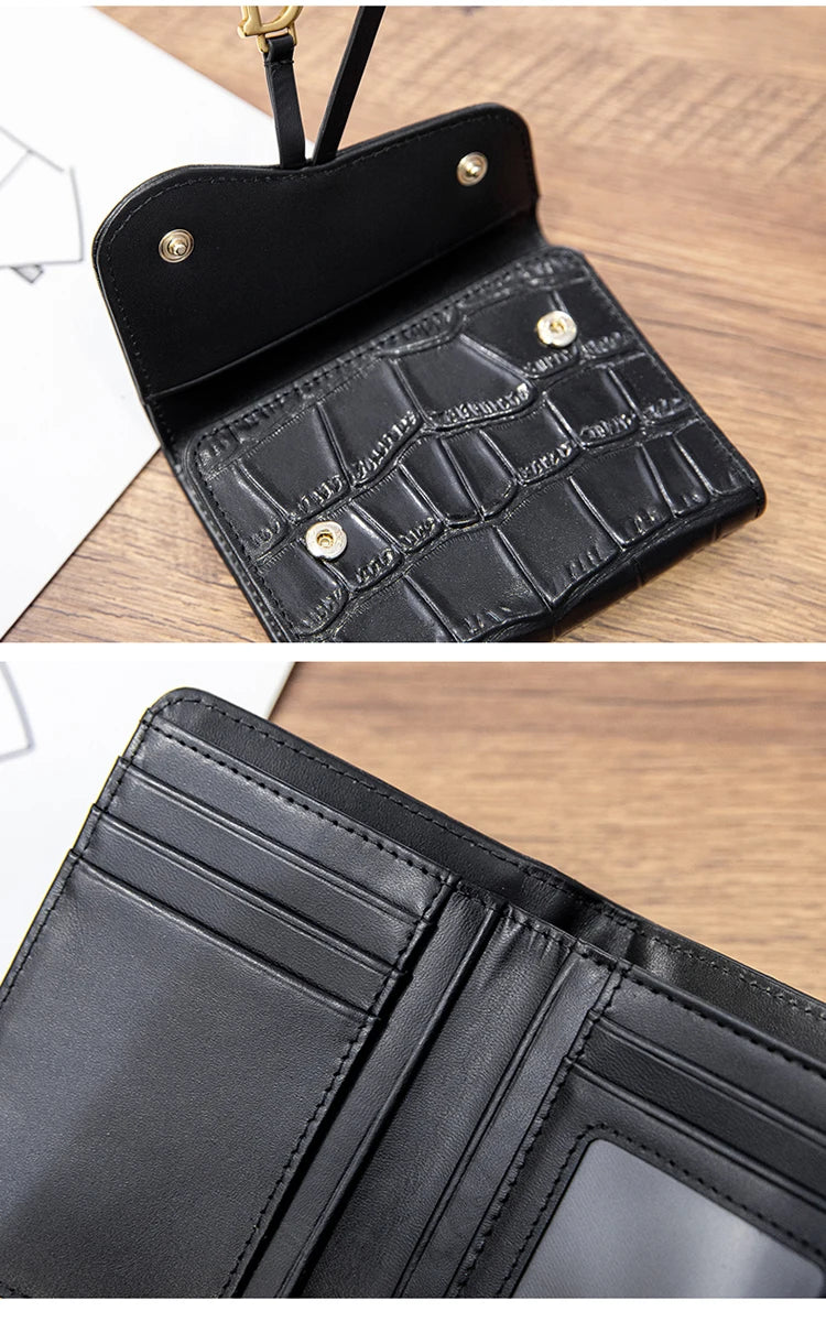 New Short Genuine Leather Wallet for Women Luxury Designer Card Wallet Crocodile Pattern 2024 Fashion Clutch Gift Box Packaging