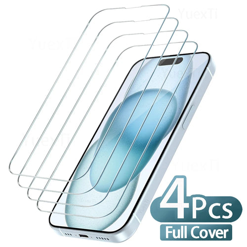 4PCS Full Cover Tempered Glass For iPhone 11 12 13 14 15 Pro Max