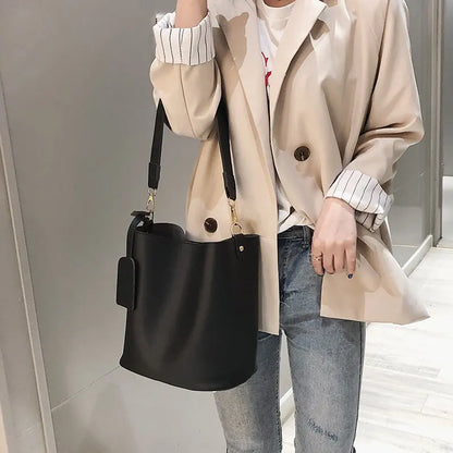 2piece/set Fashion Designer Pu Leather Women's Handbags Good Casual Ladies Tote Female Black Bucket Women Shoulder Crossbody Bag