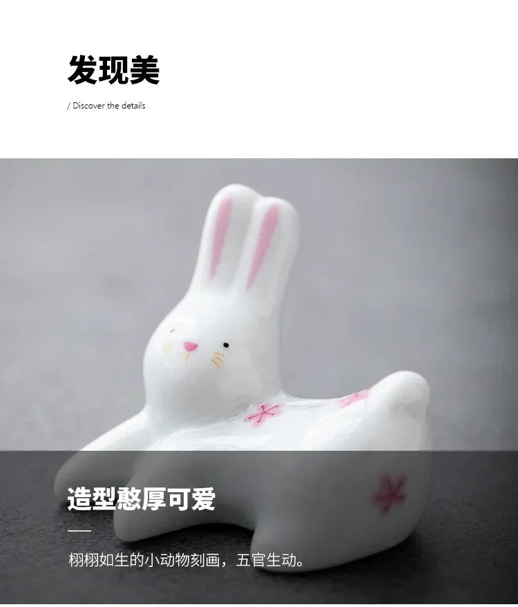 Japanese Style Cartoon Rabbit and Kitten Incense Holder Ceramic Cute Incense Burner Ornament Creative Home Decor Table Craft