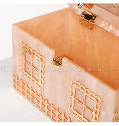 Alizekerr Acrylic Box Evening Clutch Bags Women Luxury Designer  Acrylic Handle House Shaped Purses And Handbags Wedding Party