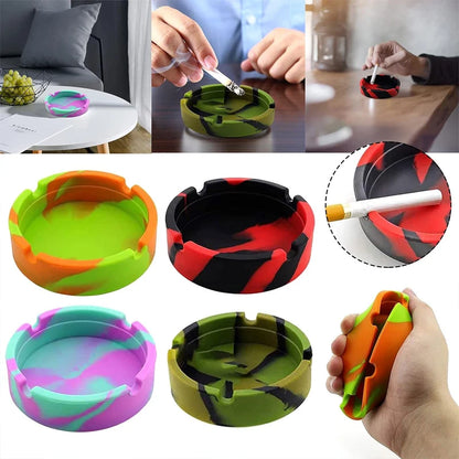 Portable Silicone Ashtray Marble Striped Camouflage Luminous Fluorescent White Smoke Cup Creative Circular Home Use