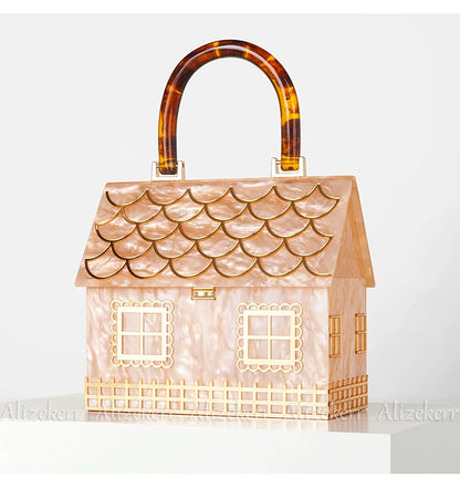 Alizekerr Acrylic Box Evening Clutch Bags Women Luxury Designer  Acrylic Handle House Shaped Purses And Handbags Wedding Party