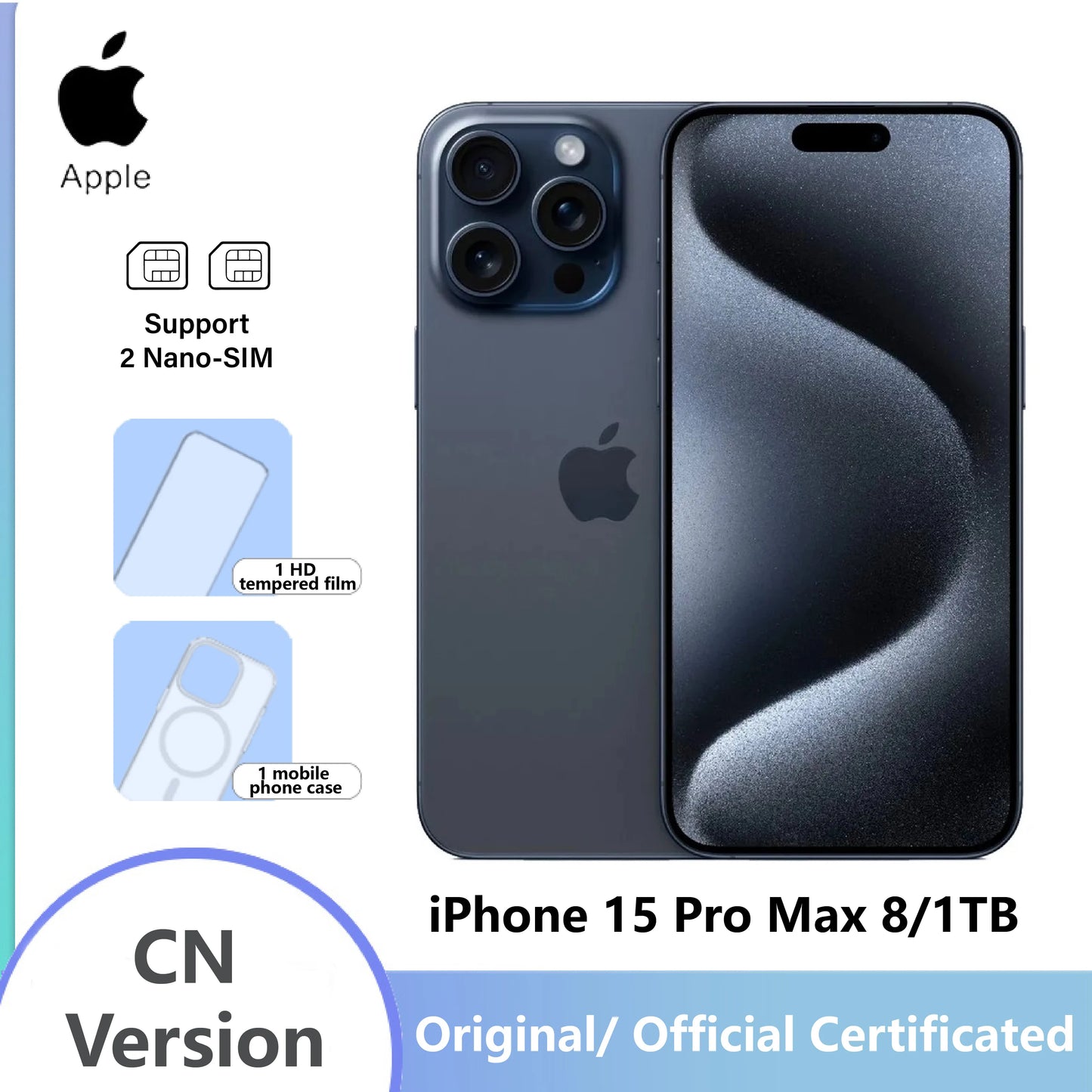 Original Smartphone 99% New Apple Iphone 15 Pro Max 6.7" OLED Display 48MP Camera,Dual SIM 4422mAh Battery(Renewed Premium)