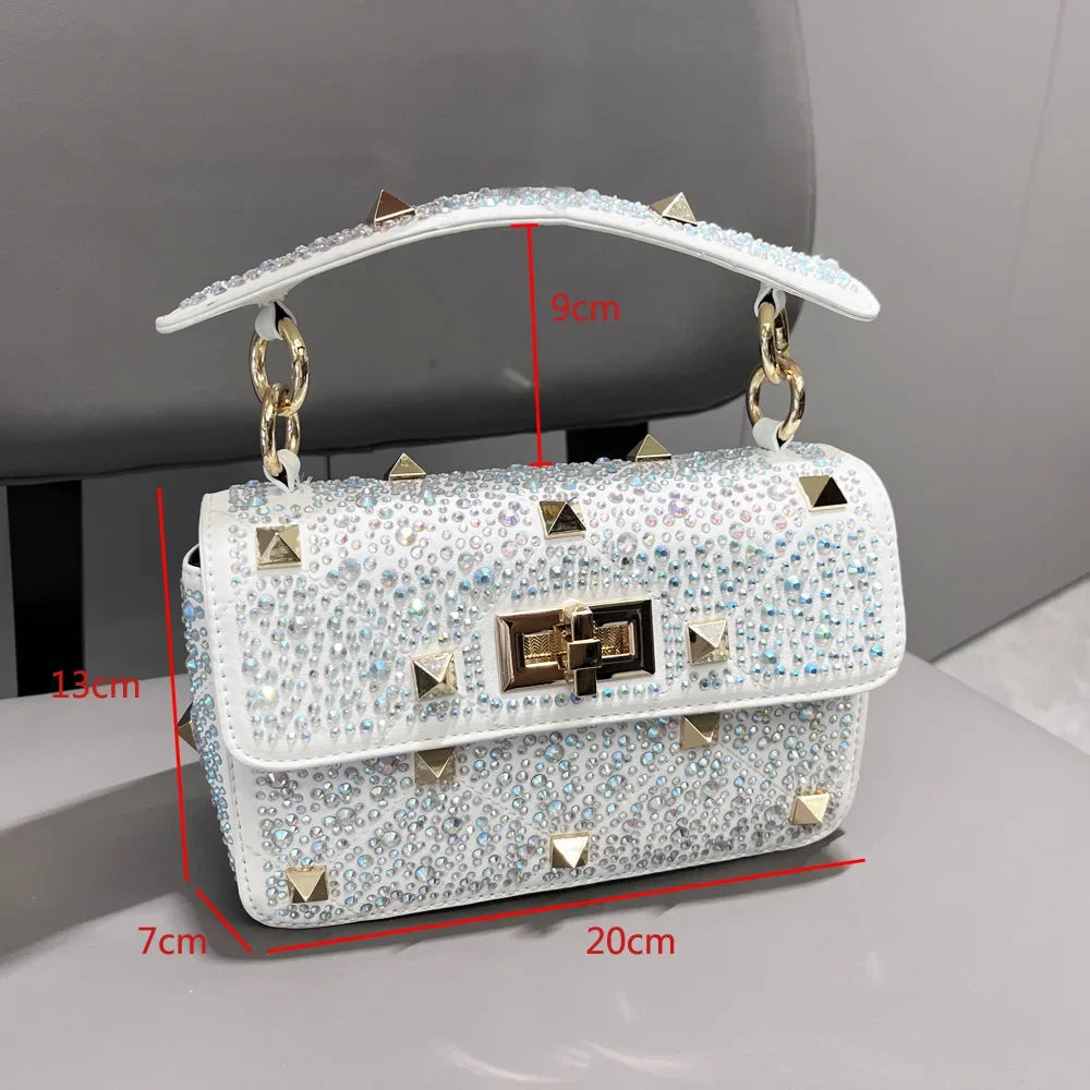 New Fashion Women Diamond Soft Leather Rivet Handbags Chain Bag Designer Shoulder Bags Luxury Woman Messenger Bags Tote 2024 Ins