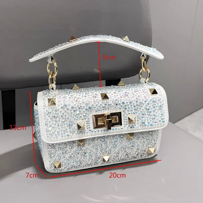 New Fashion Women Diamond Soft Leather Rivet Handbags Chain Bag Designer Shoulder Bags Luxury Woman Messenger Bags Tote 2024 Ins