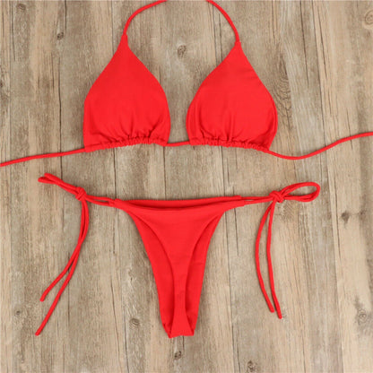 Sexy Women Thong Bikini Set Side Halter Tie Swimsuit Ladies Split