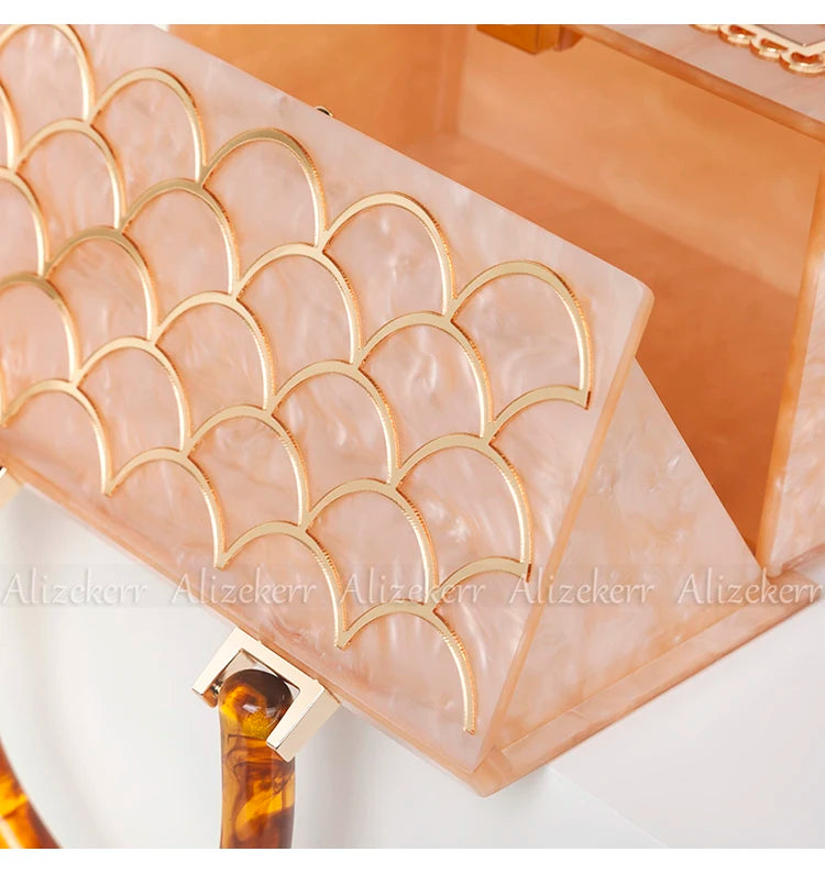 Alizekerr Acrylic Box Evening Clutch Bags Women Luxury Designer  Acrylic Handle House Shaped Purses And Handbags Wedding Party