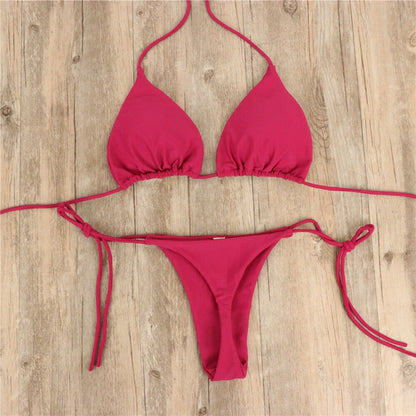 Sexy Women Thong Bikini Set Side Halter Tie Swimsuit Ladies Split