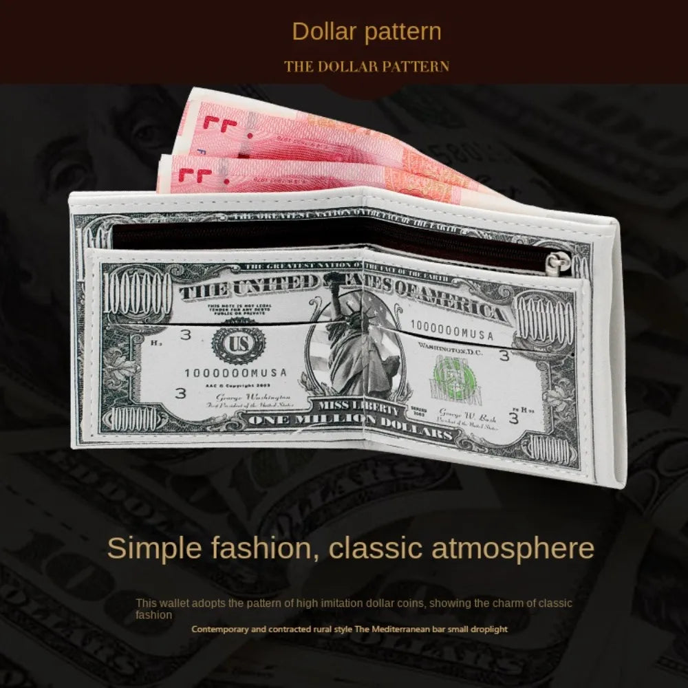 Men Short Wallets Quality PU Leather Credit ID Card Holder Designer Wallet  Creative Currency Pattern Dollars Euro Cash Purses