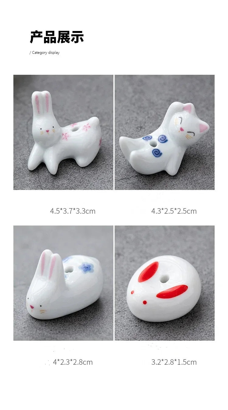 Japanese Style Cartoon Rabbit and Kitten Incense Holder Ceramic Cute Incense Burner Ornament Creative Home Decor Table Craft