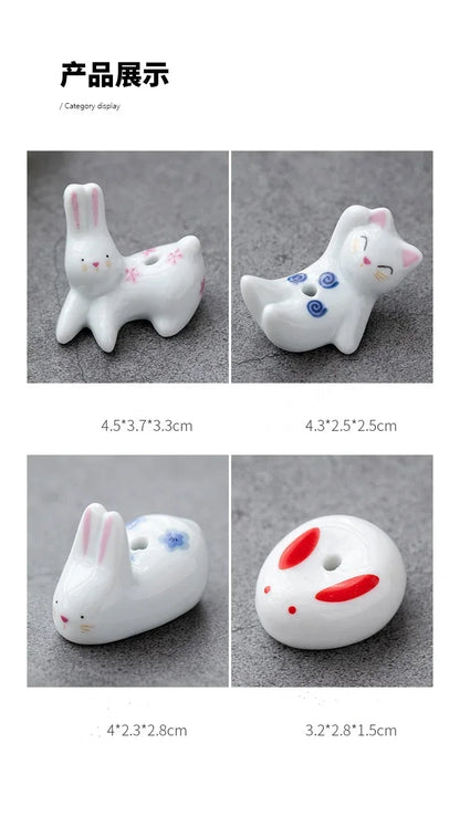 Japanese Style Cartoon Rabbit and Kitten Incense Holder Ceramic Cute Incense Burner Ornament Creative Home Decor Table Craft