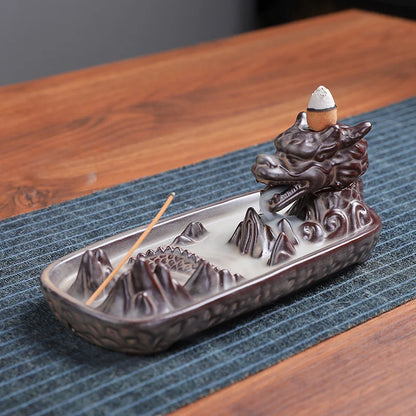 Backflow Incense Burner Ceramic Purple Sand Incense Stove Zen Buddhist Hand Incense Stick Holder Home Office Decoration Ornament