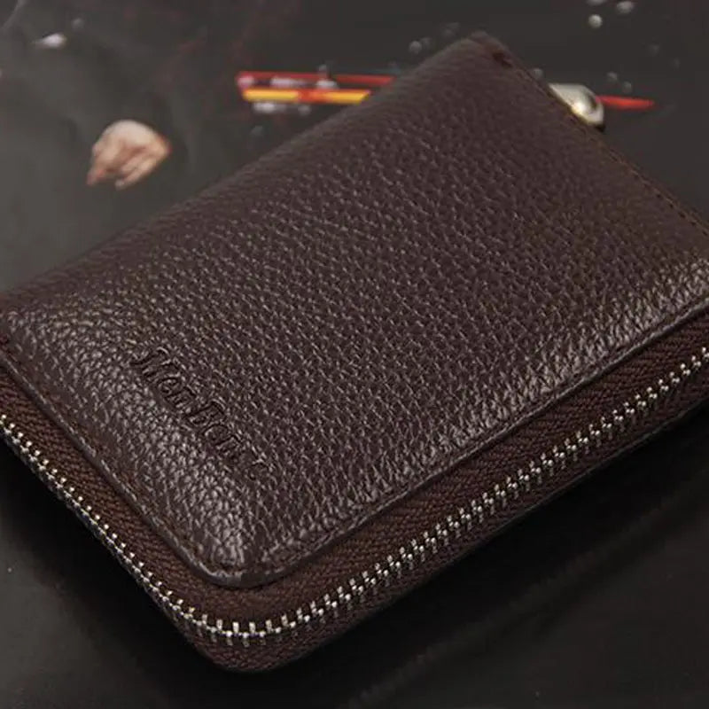 Genuine Leather Men Women Card Holder Small Zipper Wallet Solid Coin Purse Accordion Design rfid ID Business Credit Card Bags