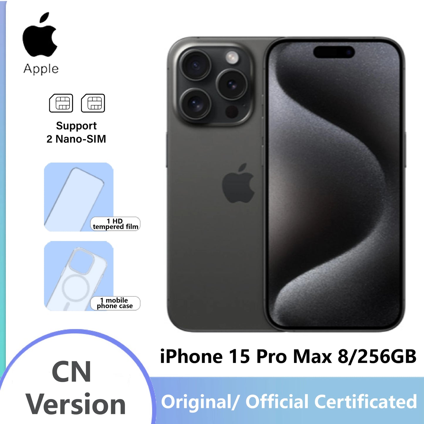 Original Smartphone 99% New Apple Iphone 15 Pro Max 6.7" OLED Display 48MP Camera,Dual SIM 4422mAh Battery(Renewed Premium)