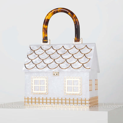 Alizekerr Acrylic Box Evening Clutch Bags Women Luxury Designer  Acrylic Handle House Shaped Purses And Handbags Wedding Party