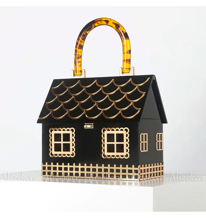 Alizekerr Acrylic Box Evening Clutch Bags Women Luxury Designer  Acrylic Handle House Shaped Purses And Handbags Wedding Party