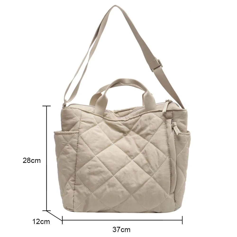 Fashion Cotton Padded Handbag Solid Color Large Capacity Autumn Winter Casual Ladies Quilted Crossbody Bag Luxury Designer Tote