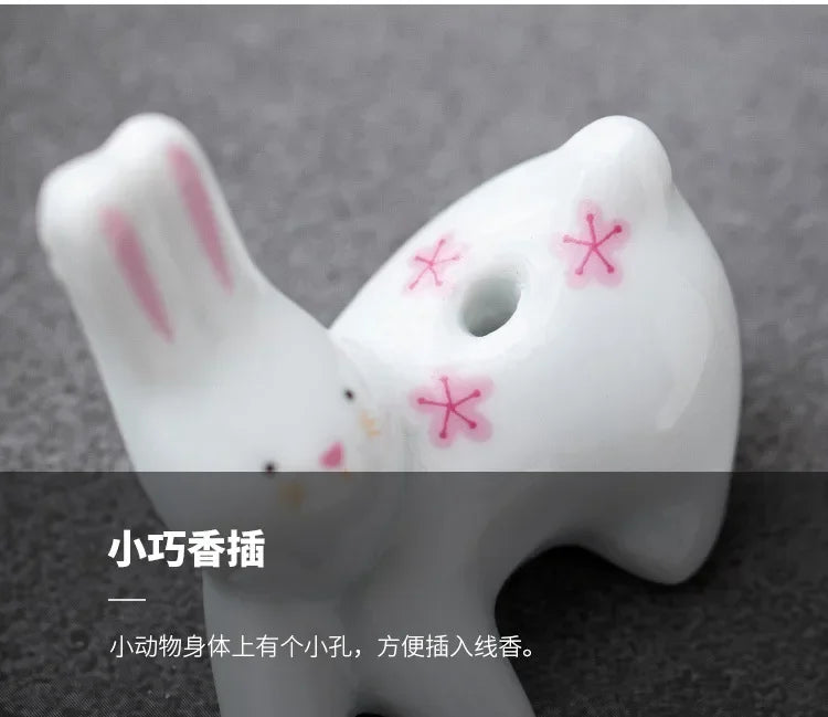 Japanese Style Cartoon Rabbit and Kitten Incense Holder Ceramic Cute Incense Burner Ornament Creative Home Decor Table Craft