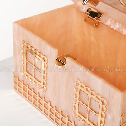 Alizekerr Acrylic Box Evening Clutch Bags Women Luxury Designer  Acrylic Handle House Shaped Purses And Handbags Wedding Party