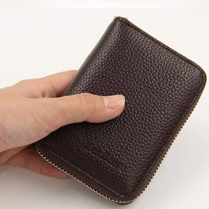 Genuine Leather Men Women Card Holder Small Zipper Wallet Solid Coin Purse Accordion Design rfid ID Business Credit Card Bags