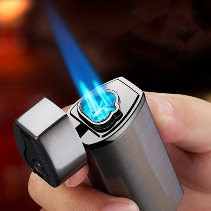 Metal USB Triple Torch Transom LED Jet Cigar Lighter Three Nozzle Turbo Windproof Cigar Lighter Smoking Accessories Men‘S Gift