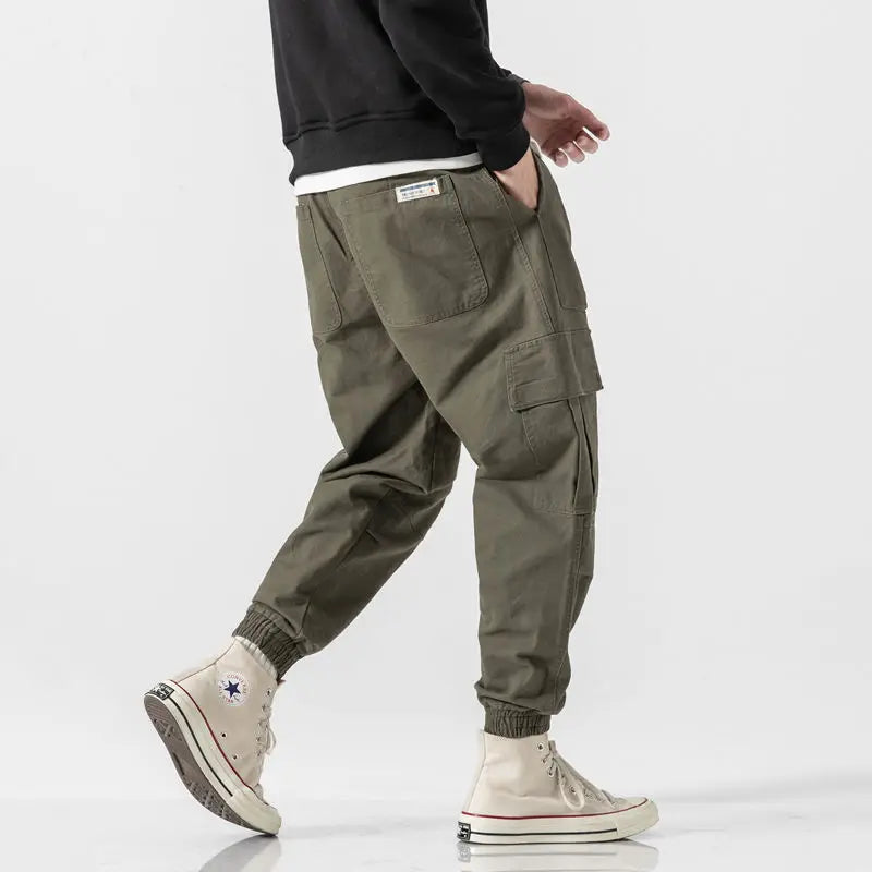 Cargo Pants Men Streetwear Hip Hop Pants Mens Joggers Pants Casual Harem Ankle Length Trousers Elastic Waist Black Army Green