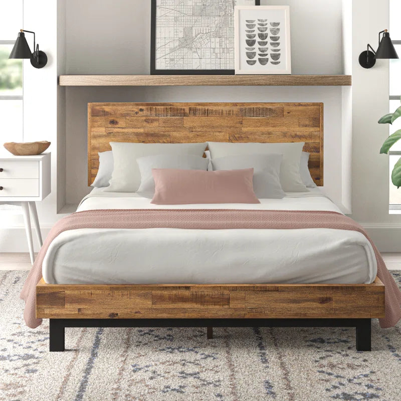 Industrial Modern Solid Wood Platform Bed with Adjustable Headboard