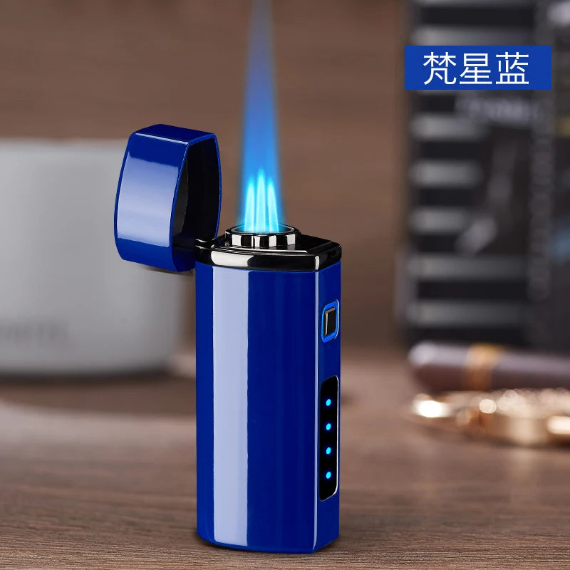 Metal USB Triple Torch Transom LED Jet Cigar Lighter Three Nozzle Turbo Windproof Cigar Lighter Smoking Accessories Men‘S Gift