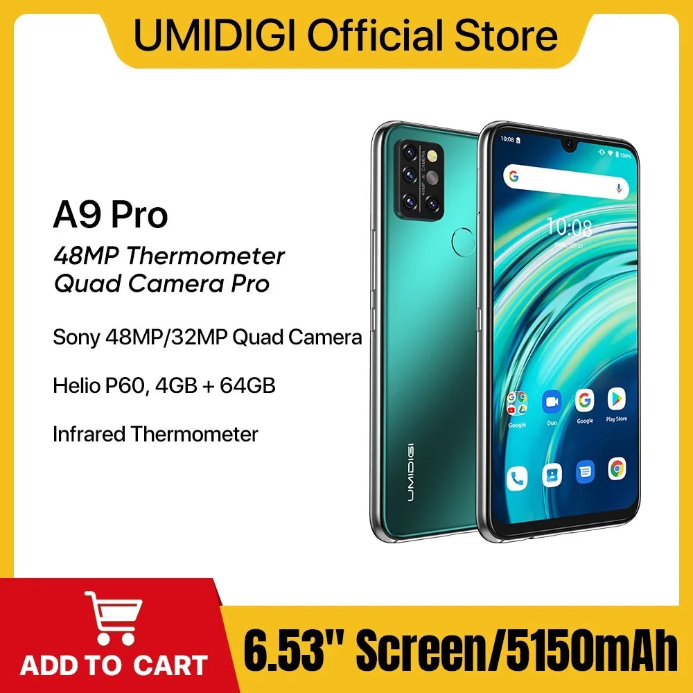 A9 Pro Android Smartphone MTK Helio P60 Unlocked 32/48MP Quad Camera 8GB 128GB 6.3" FHD+ Global Version Cellular 4150Mah