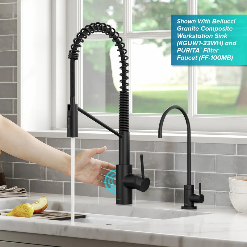 Oletto Touchless Sensor Commercial Pull-Down Single Handle Kitchen Faucet with Quickdock Top Mount Assembly