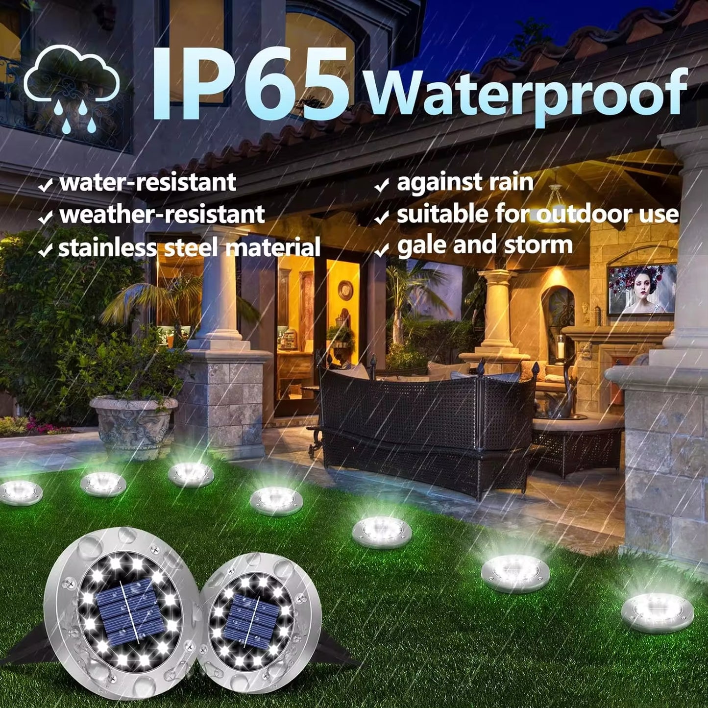 Solar Ground Lights Outdoor Decorations, 12LED Solar Garden Lights Waterproof, Solar Disk Lights for Yard, Pathway, Lawn, Patio