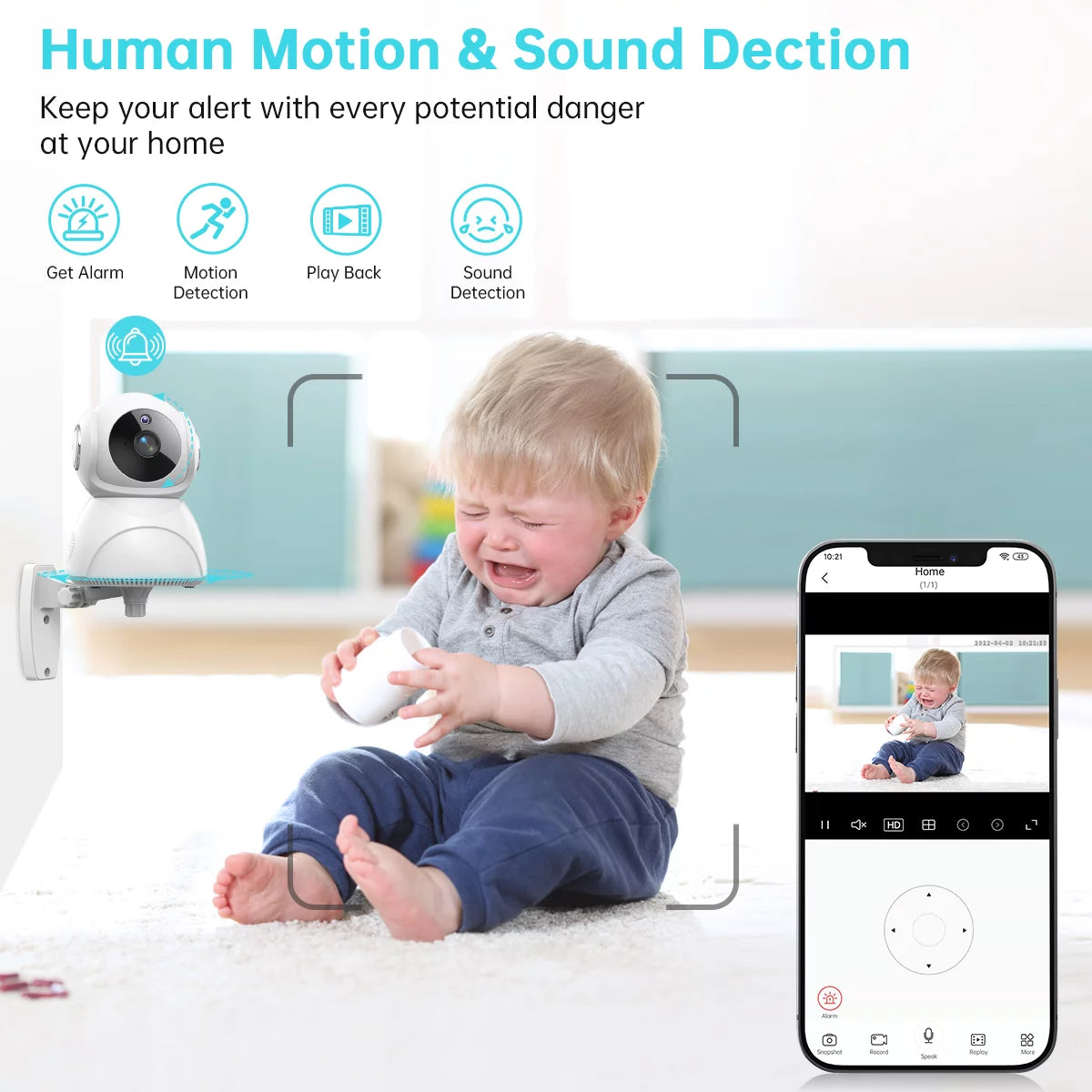 Baby Monitor -3K 5MP Video Baby Monitor with Camera and Audio - Baby Monitor Wifi Smartphone with Night Vision, Video Recording, App Control, Motion Detection/Tracking, 2-Way Audio