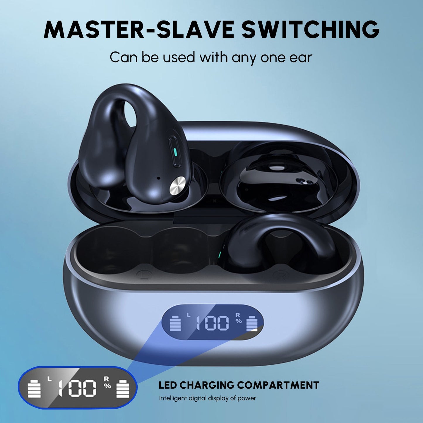 5.3 Bluetooth Open Ear Clip Wireless Earbuds with Earhooks & Digital